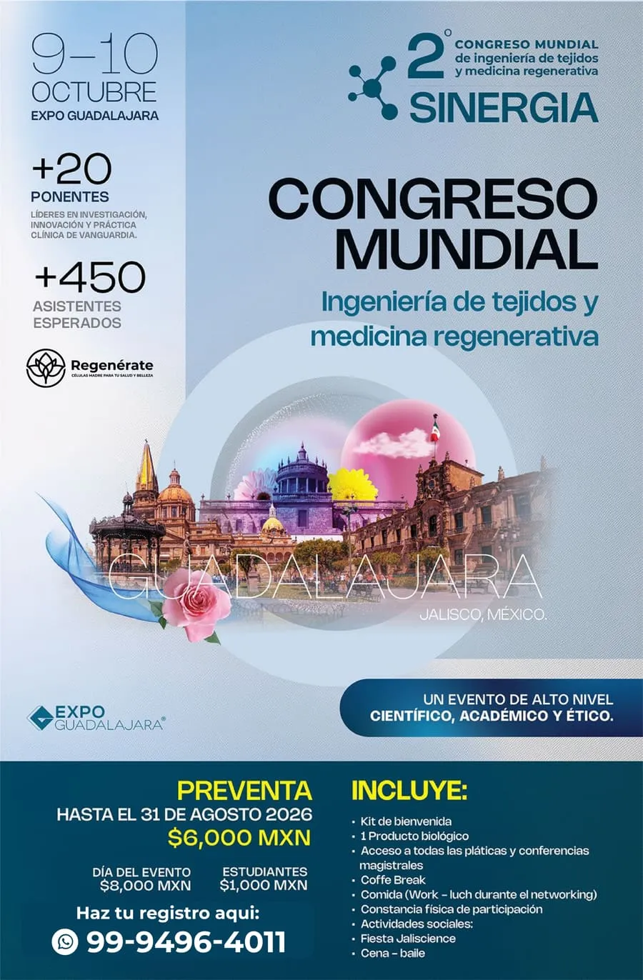Congreso Mundial Sinergia de ingeniería de tejidos y medicina regenerativa, 9 y 10 de octubre