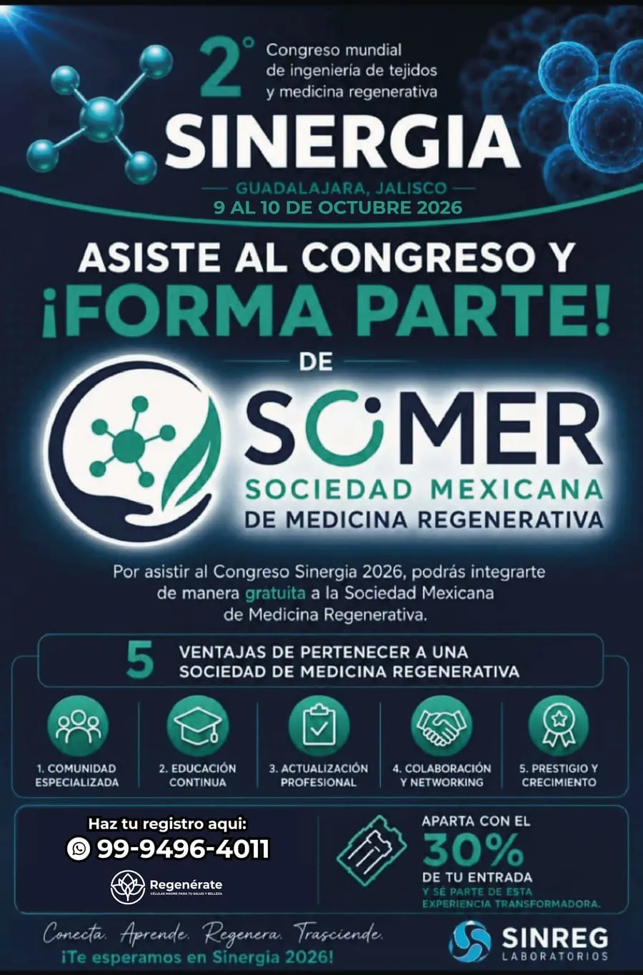 Cartel: asiste al congreso y forma parte de SOMER, Sociedad Mexicana de Medicina Regenerativa